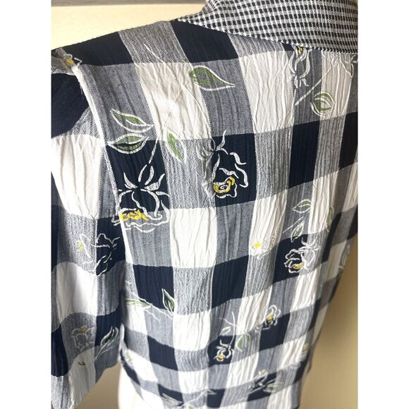 VTG Peri Petites Womens Gingham Check Floral Overlay Top Sz 12 Blouse Retro 80s - Picture 5 of 15